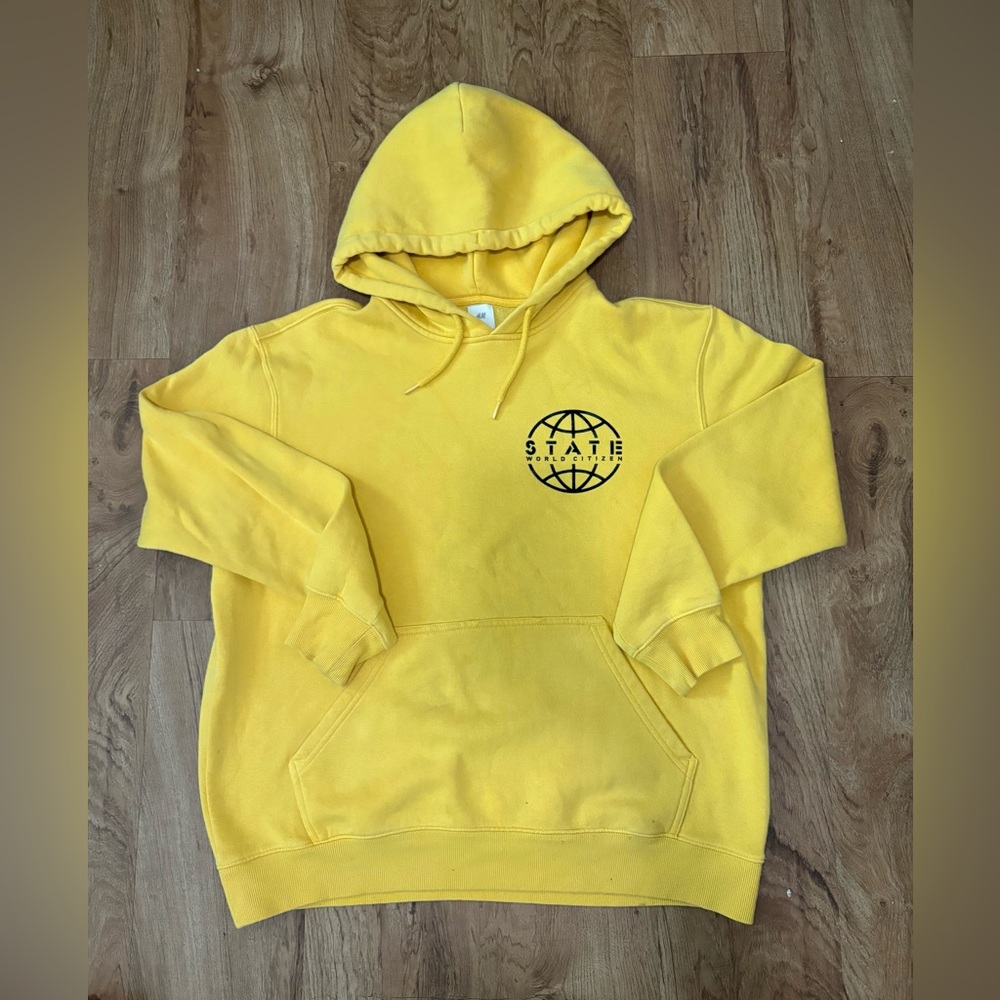 H&M Yellow Crewneck Hoodie with Black Globe Logo
